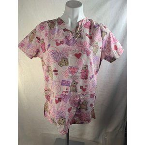 White Cross SMALL hearts Valentine scrub top